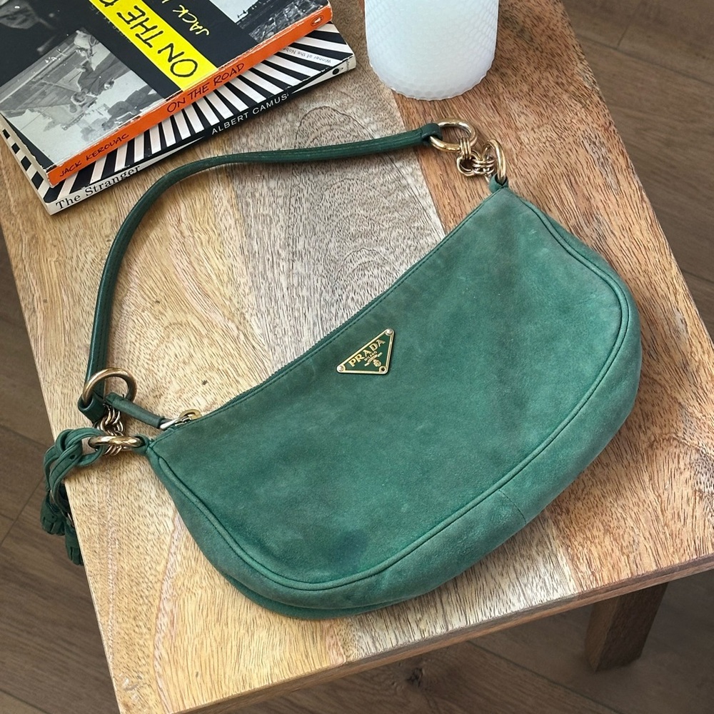 Green suede vintage Prada shoulder bag
